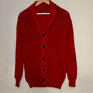 Men’s SZ Med Maroon Shawl Collar Grandpa Core Cardigan Five Button Up Holiday